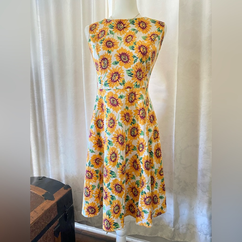 Vintage 90s Sunflower Fit and Flare Dress Sz L